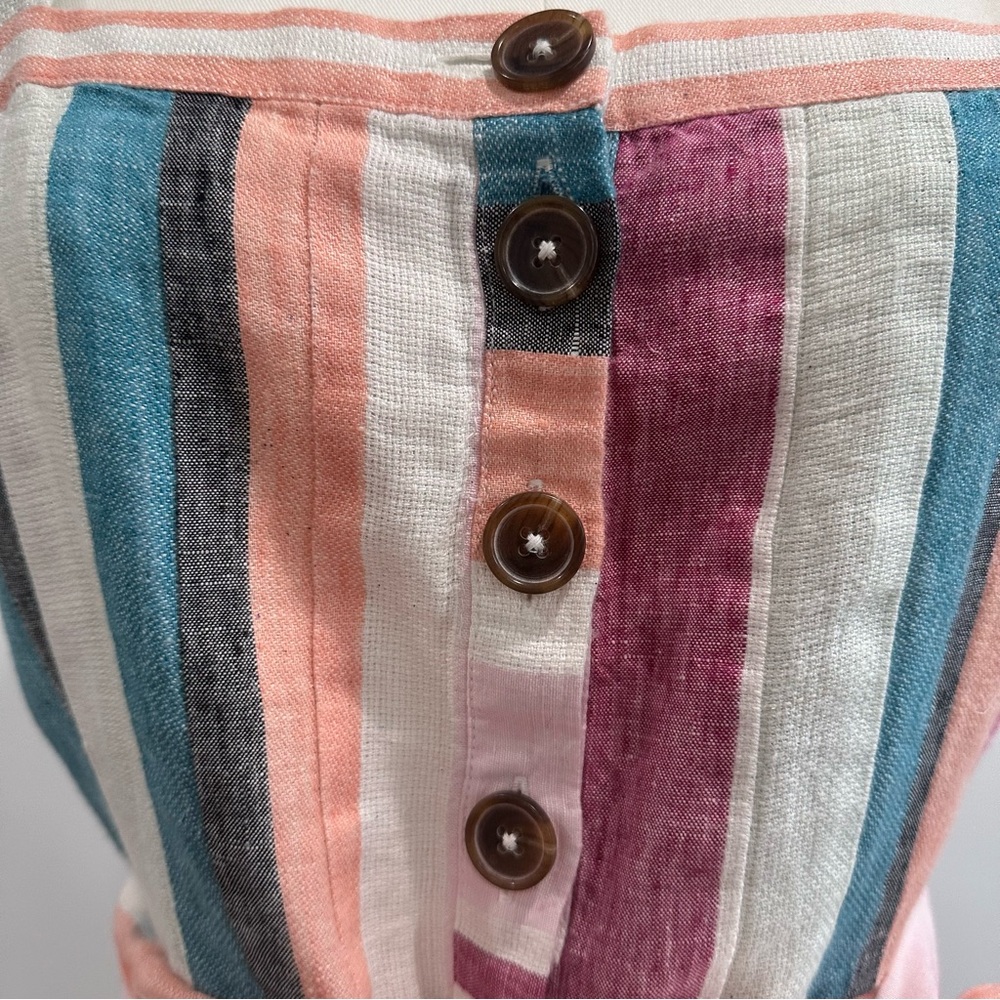 J. Crew LINEN Stripped Light Textured Spaghetti Strap, Button down Midi Size 10 - Picture 5 of 15